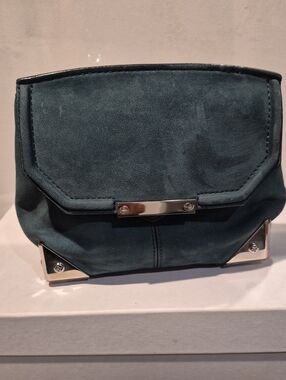 Alexander Wang Teal Suede Flap Clutch with Silver Hardware